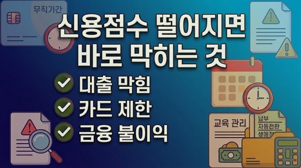 신용점수 하락 시 발생하는 영향과 금융 변화 설명 이미지