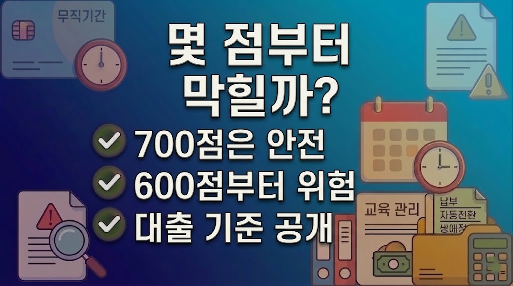 신용점수 기준에 따른 대출 가능 여부와 위험 구간 설명 이미지