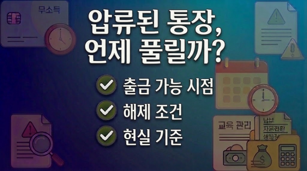 압류된 통장의 돈을 언제 사용할 수 있는지 해제 시점과 조건 설명 이미지