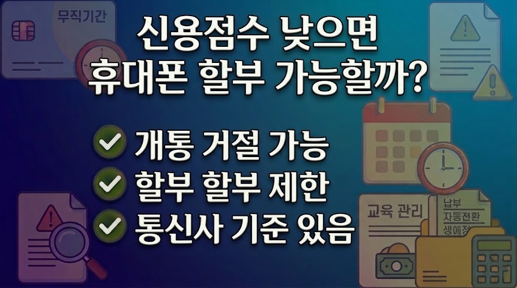 신용점수 낮을 때 휴대폰 할부 개통 제한과 기준 설명 이미지