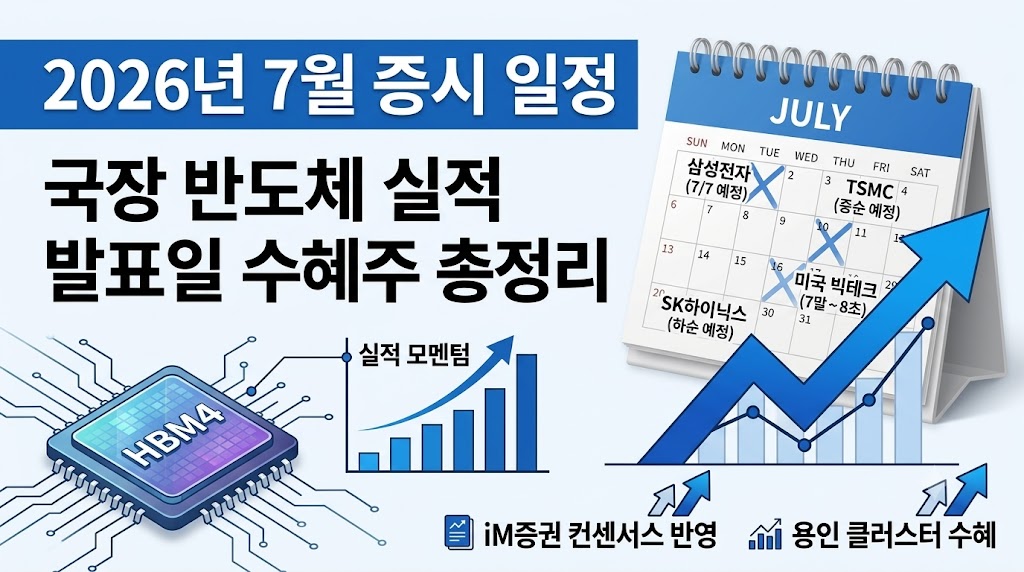 2026년 7월 증시 일정 및 국장 반도체 실적 발표일 수혜주 총정리