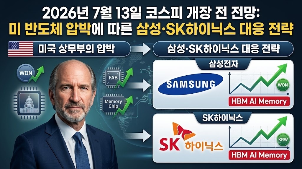 2026년 7월 13일 코스피 개장 전 전망: 미 반도체 압박에 따른 삼성·SK하이닉스 대응 전략