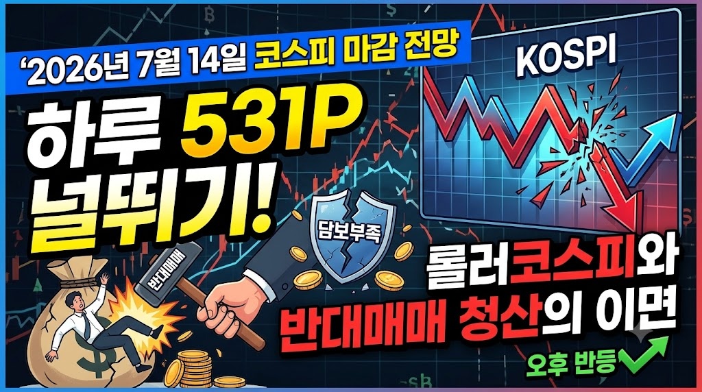 2026년 7월 14일 코스피 마감 전망 하루 531P 널뛰기한 롤러코스피와 반대매매 청산의 이면